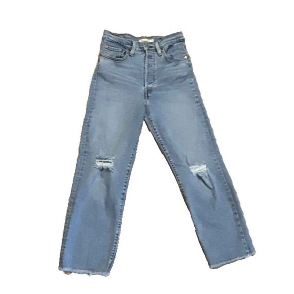 Levi's button fly Ribcage Straight ankle Jeans 27 X 25 Distressed high rise boho